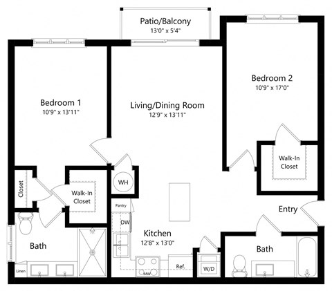 Two Bedroom Floor Plan at Palm Ranch Luxury Apartments in Davie FL